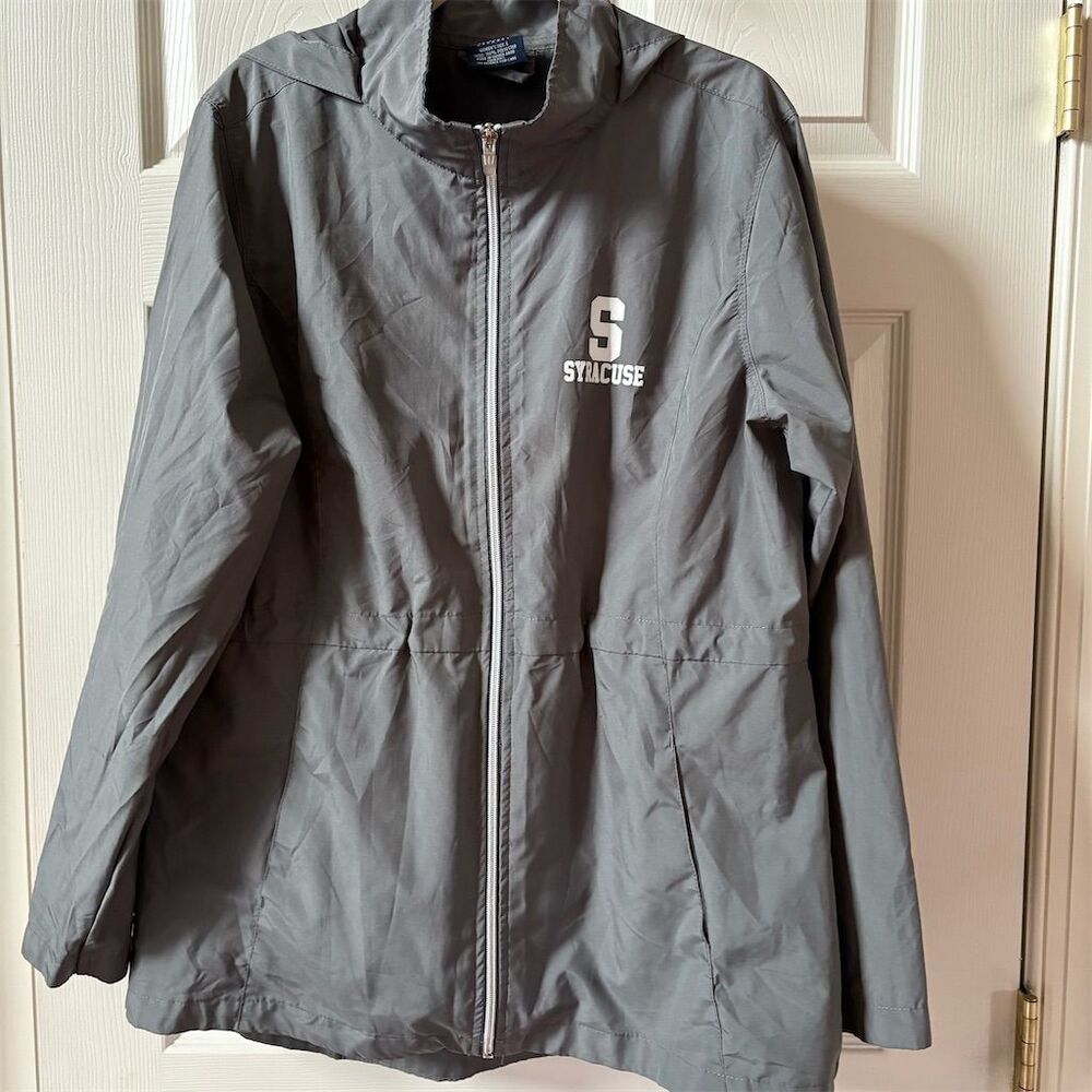 SYRACUSE Charles River Women's Gray Windbreaker/Rain Jacket Size L Hooded Casual